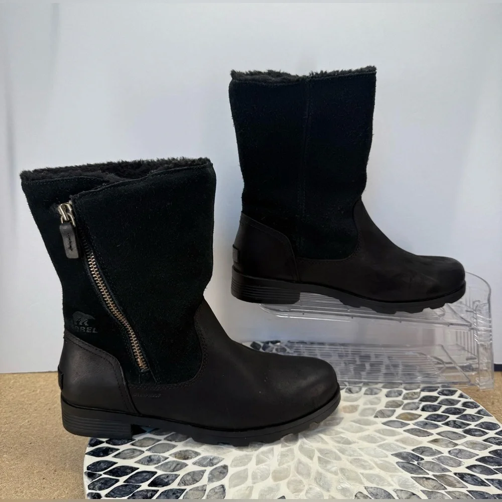 Sorel Emilie Foldover Women's Black shearling  Winter snow Boots 9 - Picture 5 of 16